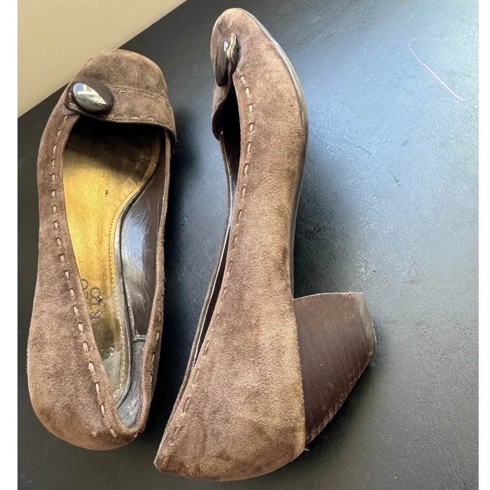90s Vintage Franco Sarto Womens Suede Leather Slip on Button Mary Janes sz 9 Y2K
